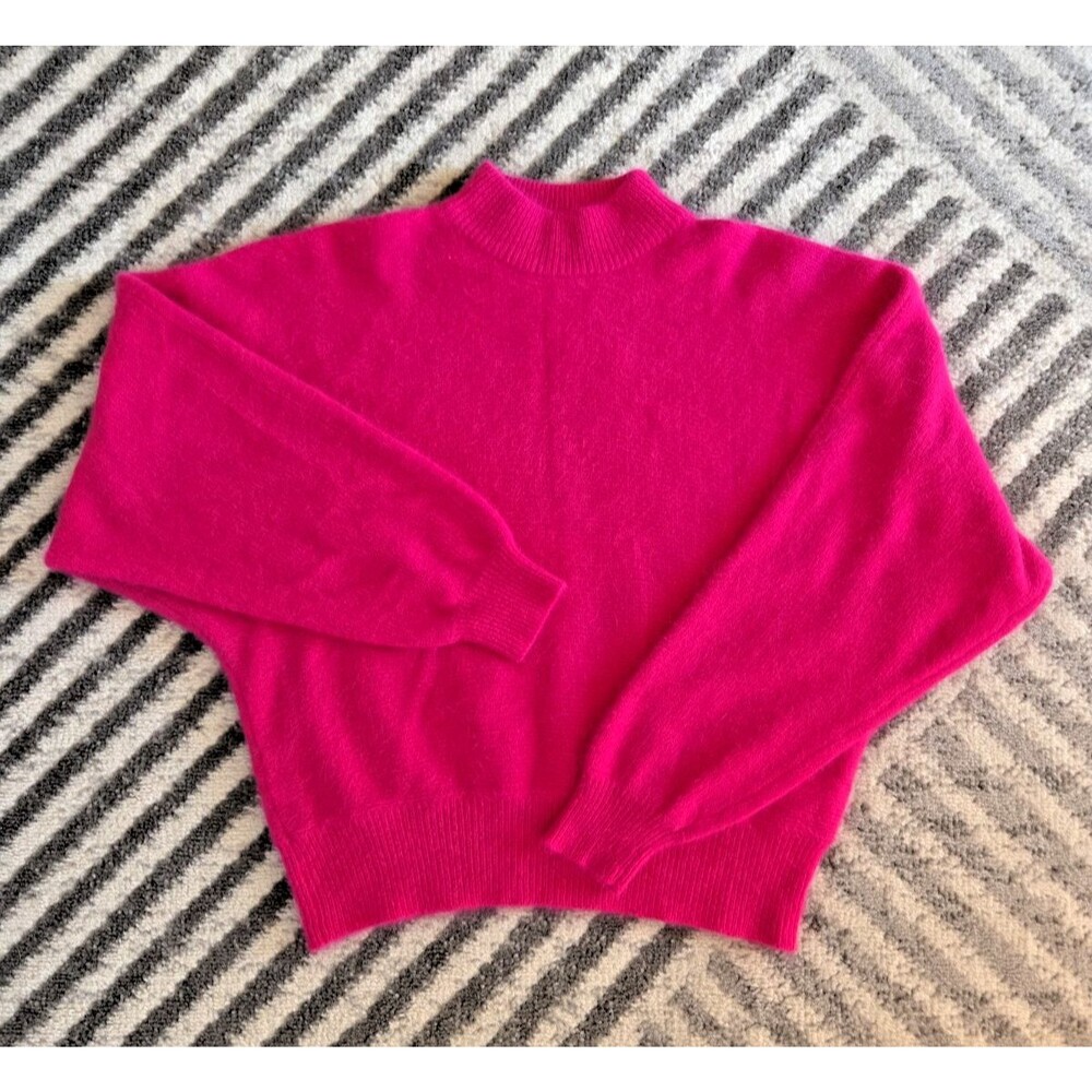 Vintage 80s Rafaella Hot Pink Angora and Lambswool Blend Mock Neck Sweater L